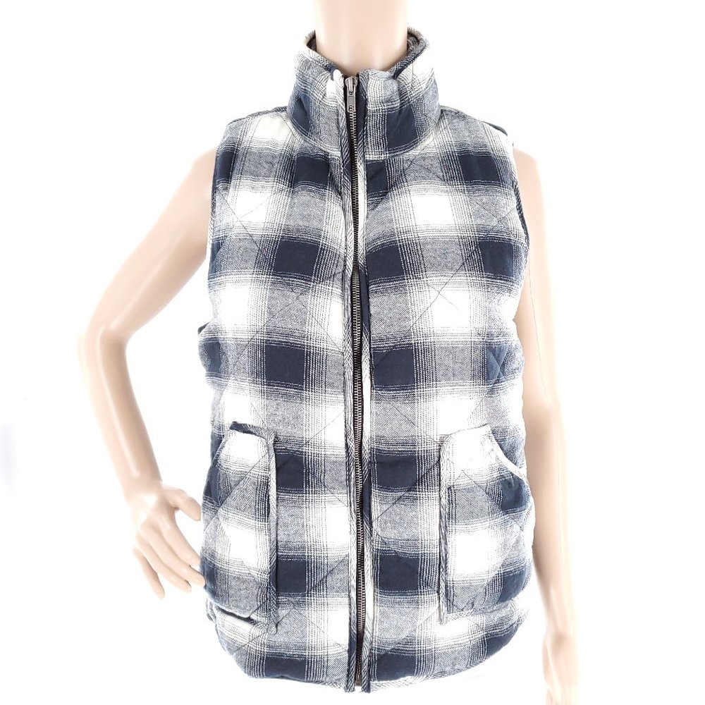 Filly Flair Women Vest Quilted Check Full Zip 100% Cotton Black White L - NWT